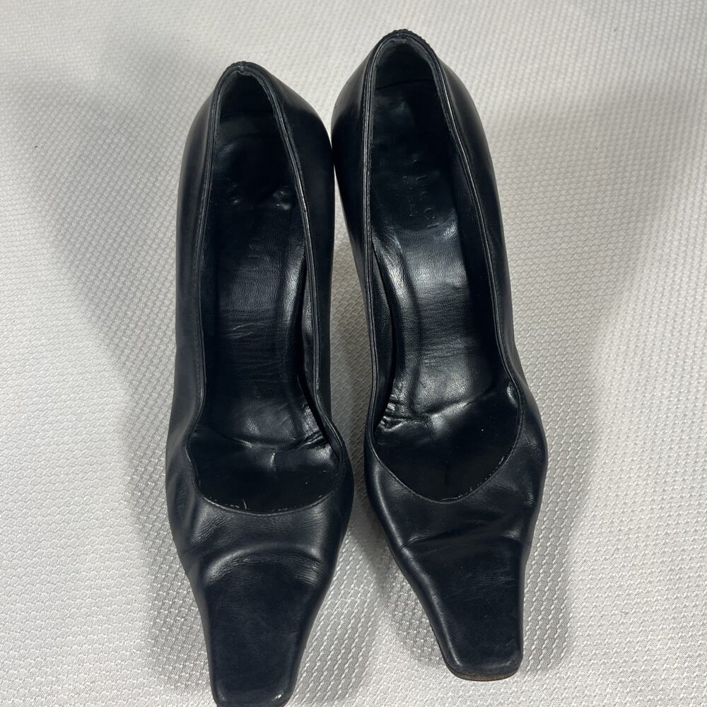 Gucci Women's Black Leather Pointed-Toe Heel Pumps 34.5‎ C